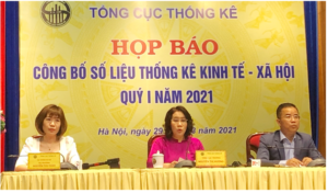 Họp báo công bố số liệu thống kê kinh tế - xã hội Quý 1/2021. (Ảnh: Báo điện tử Hà Nội mới)
